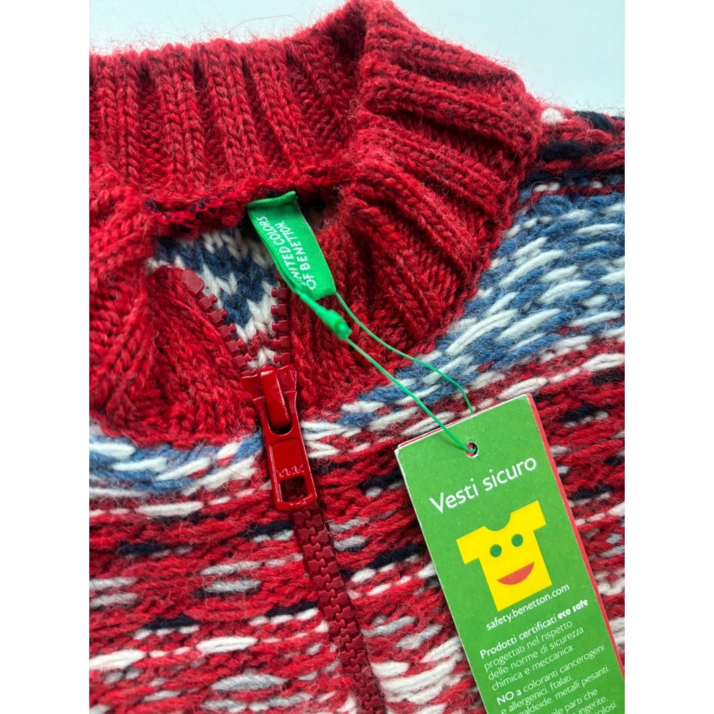United Colors of Benetton NWT Fair Isle Wool Zip Cardigan Kids 2Y - Picture 2 of 5